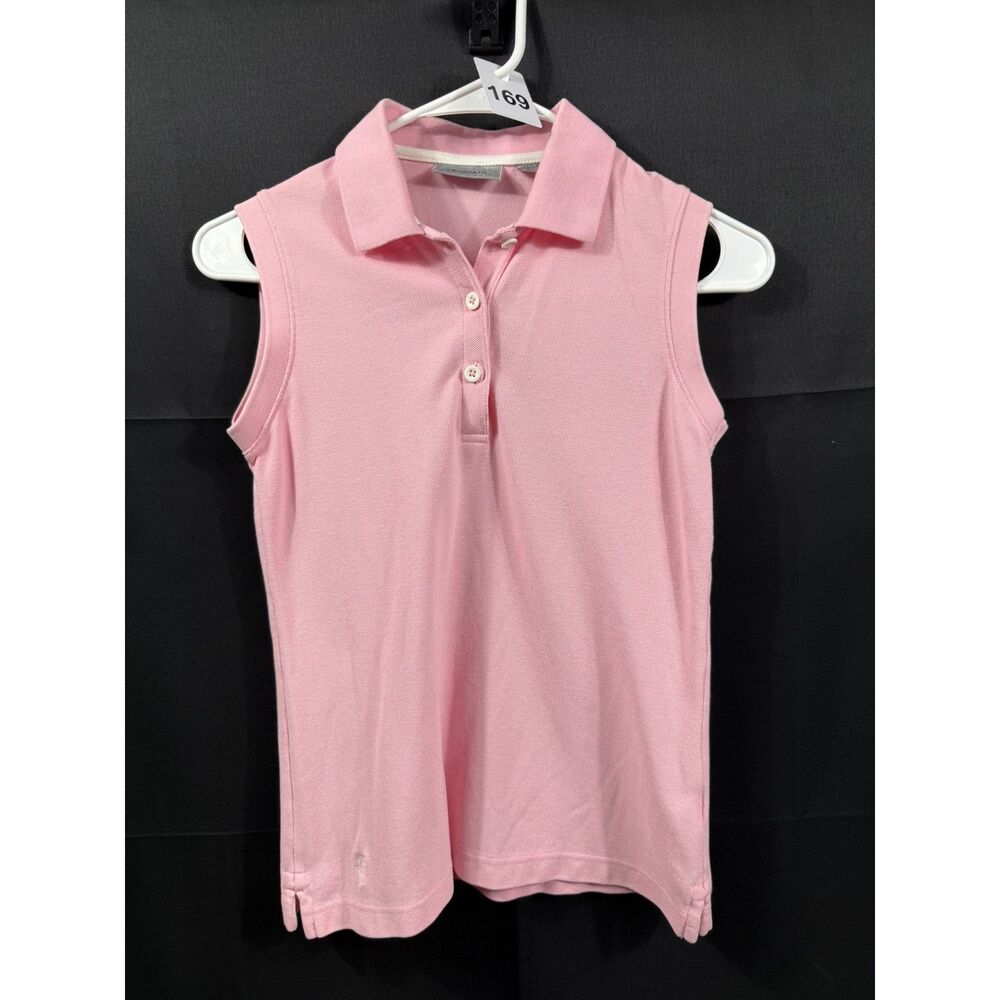 (XS) - Ashworth Women's Light Pink Sleeveless Golf Polo Top Embroidered Logo